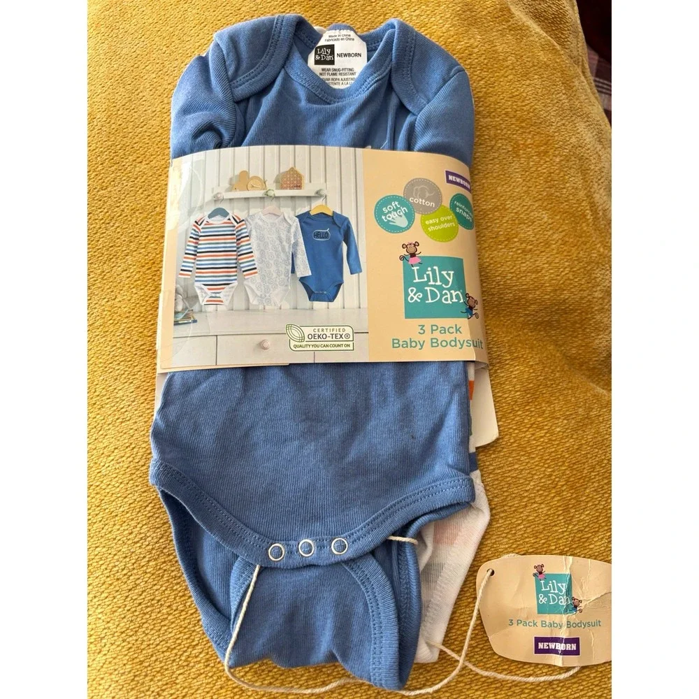 Baby Bodysuit Lily & Dan Unisex Baby Newborn 3-Pack Long Sleeve Cotton Knit